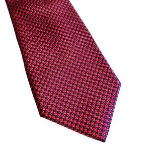 ISAAC MIZRAHI New York deep red (wine) & navy blue patterned neck tie
